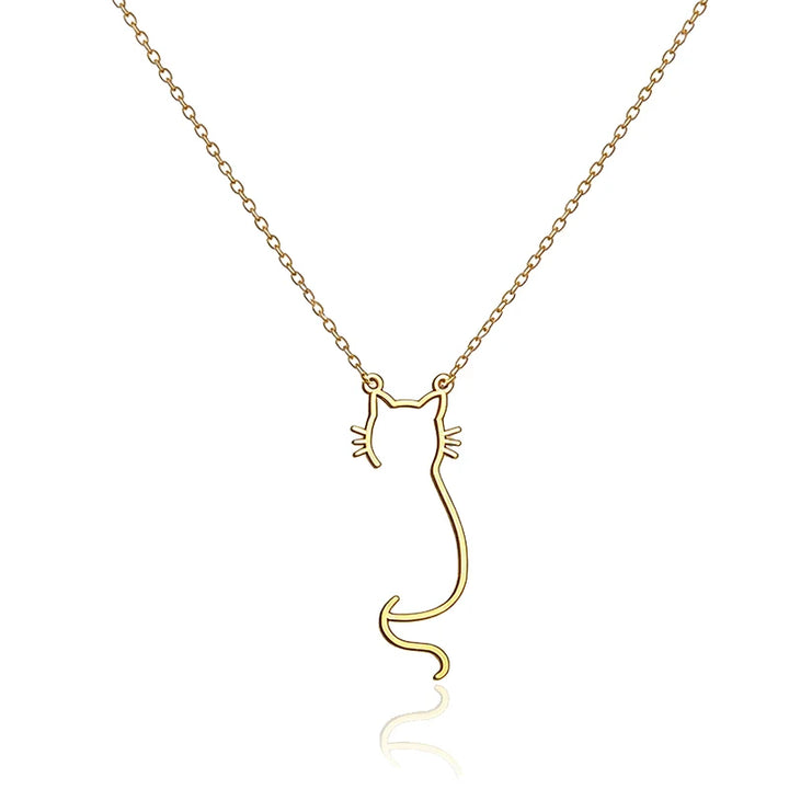 Cute Hollow Kitty Cat Pendant Necklace For Women Girls 14K Gold Plated Stainless Steel Pet Jewelry 0