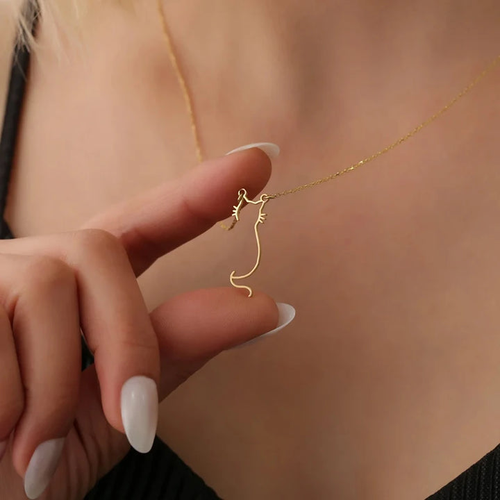 Cute Hollow Kitty Cat Pendant Necklace For Women Girls 14K Gold Plated Stainless Steel Pet Jewelry 3
