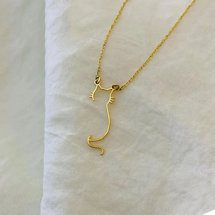 Cute Hollow Kitty Cat Pendant Necklace For Women Girls 14K Gold Plated Stainless Steel Pet Jewelry 5