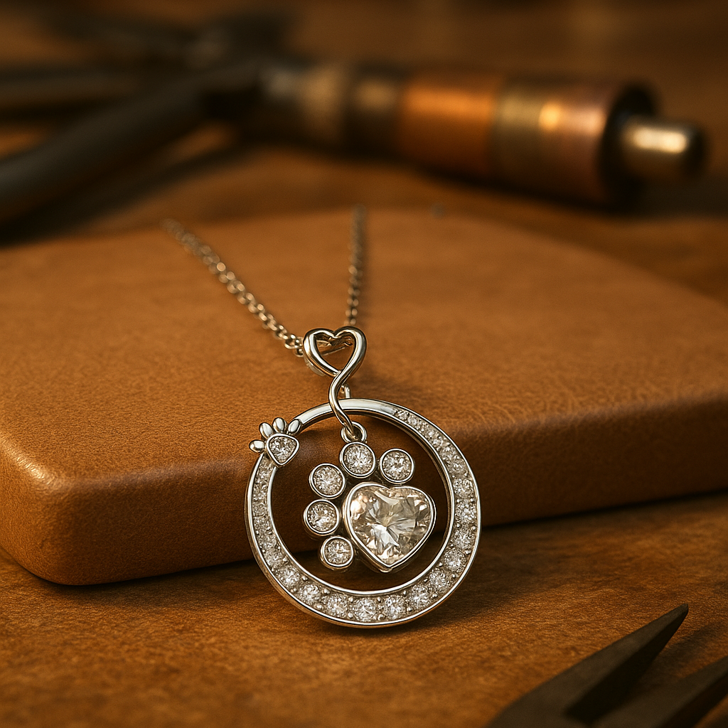 Cute Paw Print Necklace in 925 Sterling Silver with Cubic Zirconia 0