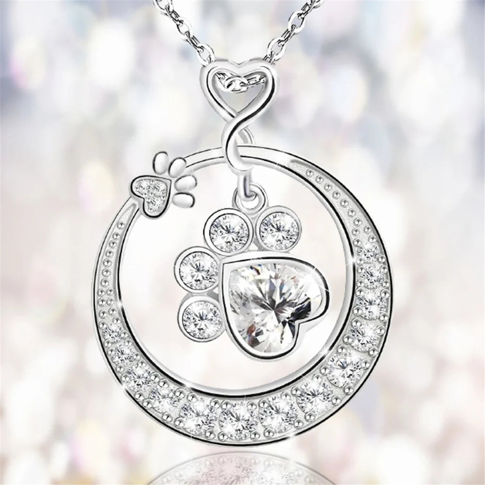 Cute Paw Print Necklace in 925 Sterling Silver with Cubic Zirconia 1