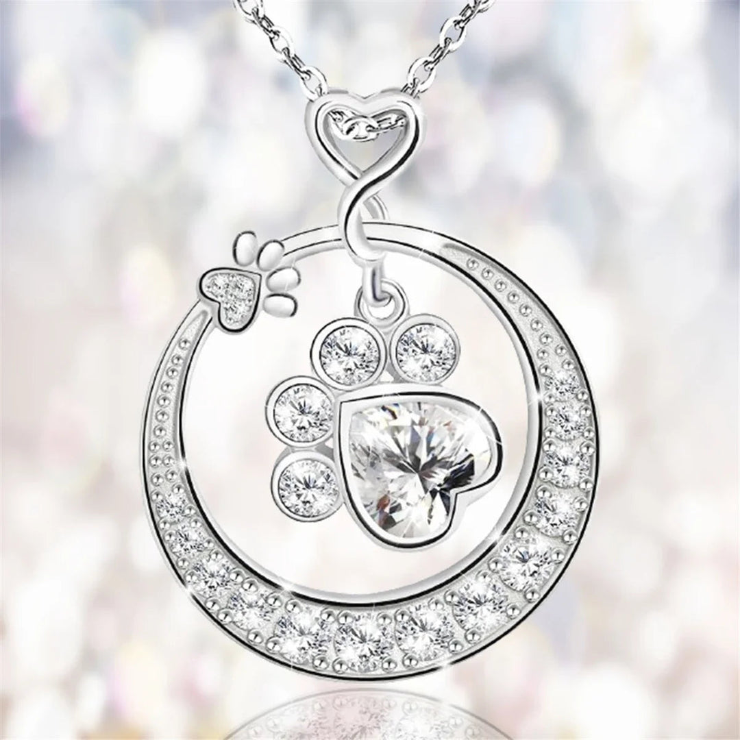 Cute Paw Print Necklace in 925 Sterling Silver with Cubic Zirconia 1