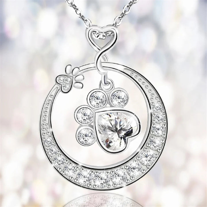 Cute Paw Print Necklace in 925 Sterling Silver with Cubic Zirconia 1