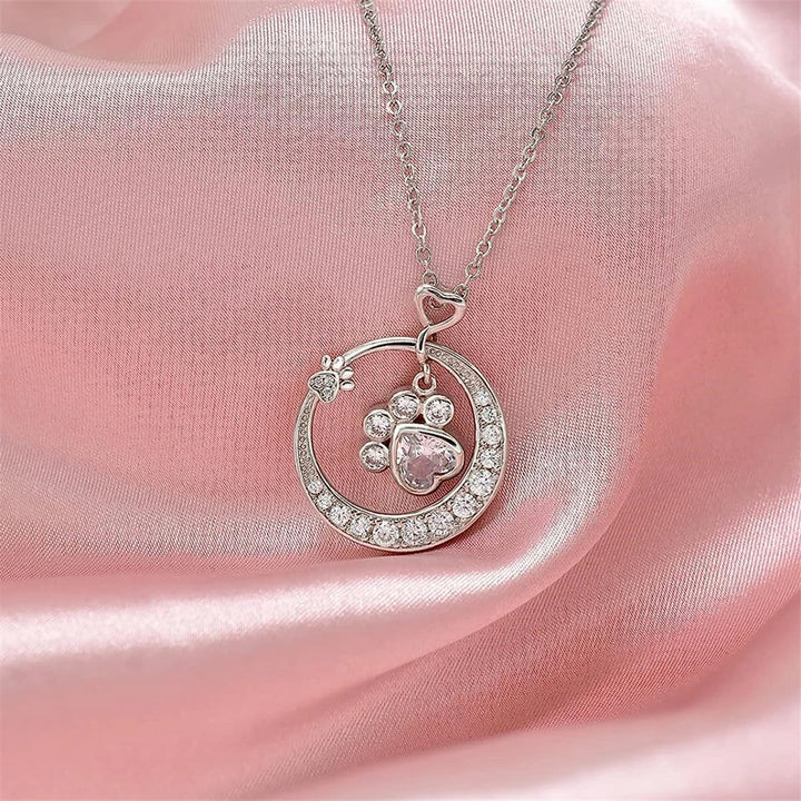 Cute Paw Print Necklace in 925 Sterling Silver with Cubic Zirconia 2