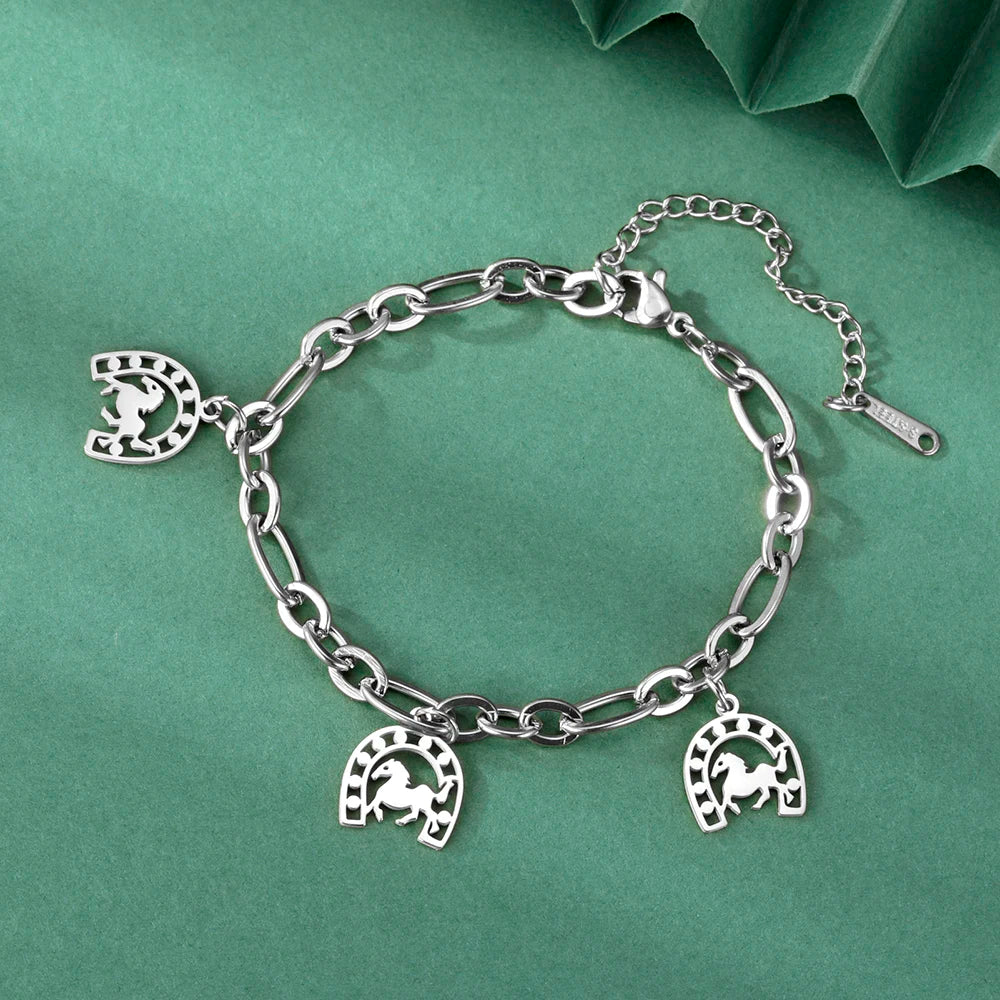 Dawapara Lucky Horseshoe Bracelet Stainless Steel Horseshoes Charm Bracelet for Men Women Equestrian Gifts for Horse Lovers 12