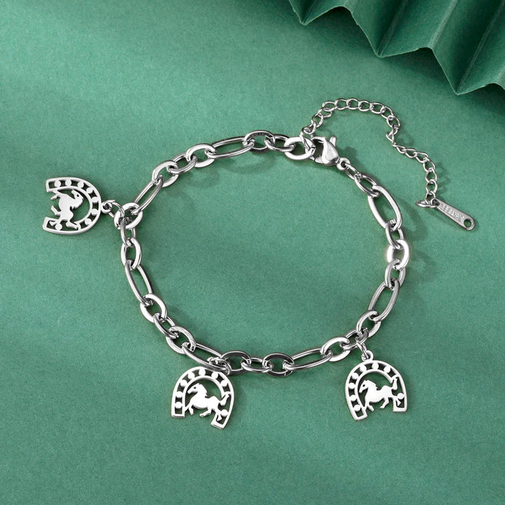 Dawapara Lucky Horseshoe Bracelet Stainless Steel Horseshoes Charm Bracelet for Men Women Equestrian Gifts for Horse Lovers 12