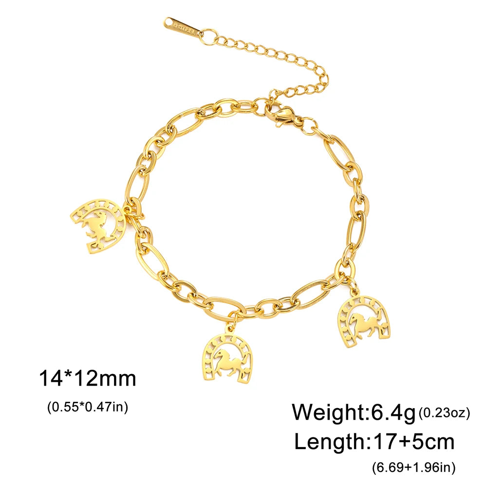 Dawapara Lucky Horseshoe Bracelet Stainless Steel Horseshoes Charm Bracelet for Men Women Equestrian Gifts for Horse Lovers 5