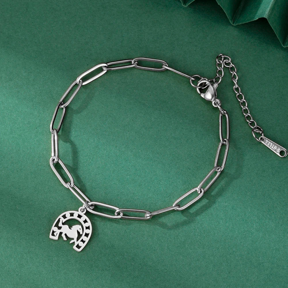 Dawapara Lucky Horseshoe Bracelet Stainless Steel Horseshoes Charm Bracelet for Men Women Equestrian Gifts for Horse Lovers 6