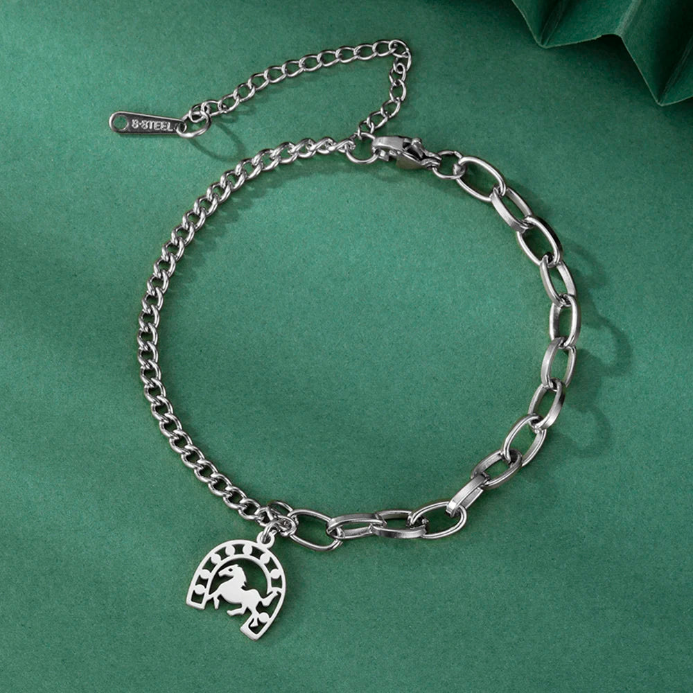 Dawapara Lucky Horseshoe Bracelet Stainless Steel Horseshoes Charm Bracelet for Men Women Equestrian Gifts for Horse Lovers 7