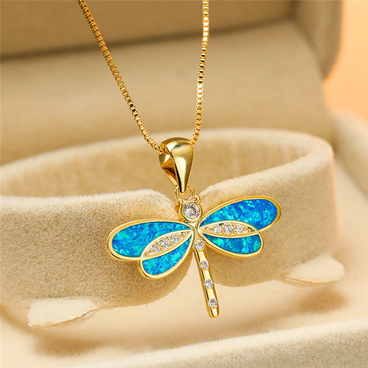Dragonfly Necklace in Gold with Opal 1