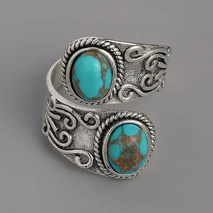 Elegant Vintage Turquoise Cross Band Ring 1