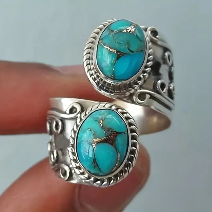 Elegant Vintage Turquoise Cross Band Ring 2