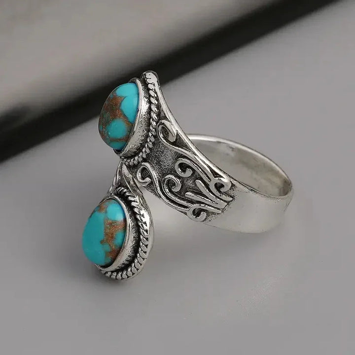 Elegant Vintage Turquoise Cross Band Ring 3