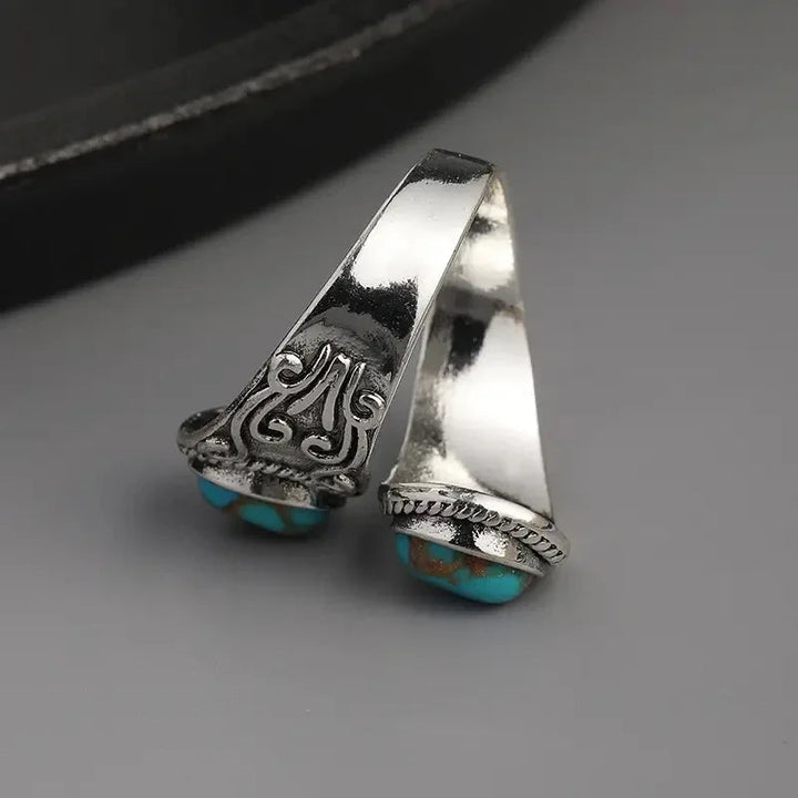Elegant Vintage Turquoise Cross Band Ring 4