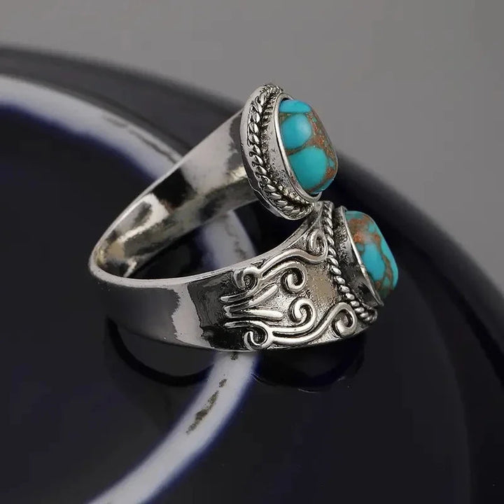 Elegant Vintage Turquoise Cross Band Ring 5