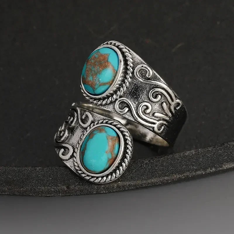 Elegant Vintage Turquoise Cross Band Ring 6