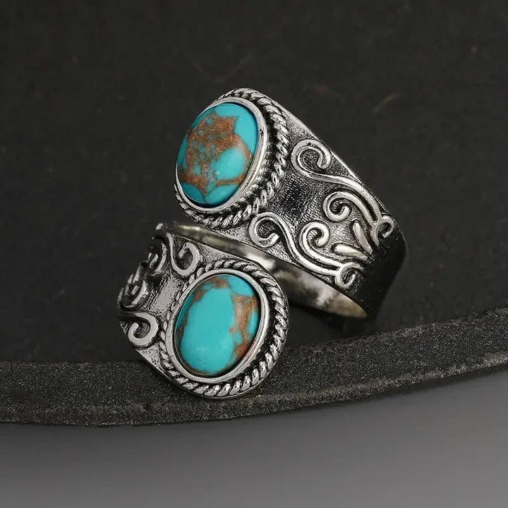 Elegant Vintage Turquoise Cross Band Ring 6