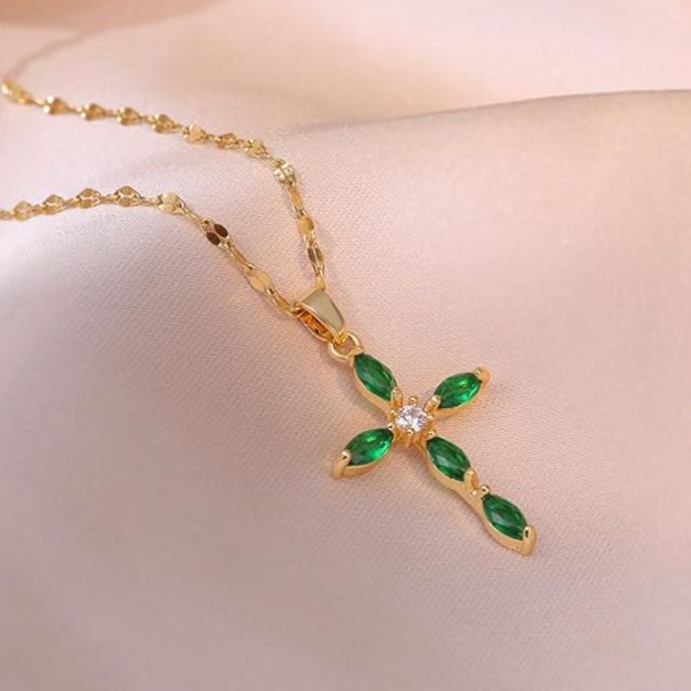 Emerald Cross Necklace 0