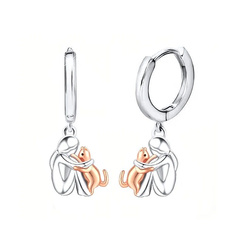 Fashion Two Tone Little Girl and Dog Earrings For Women Dog Mom Earrings Animal Puppy Jewelry 12