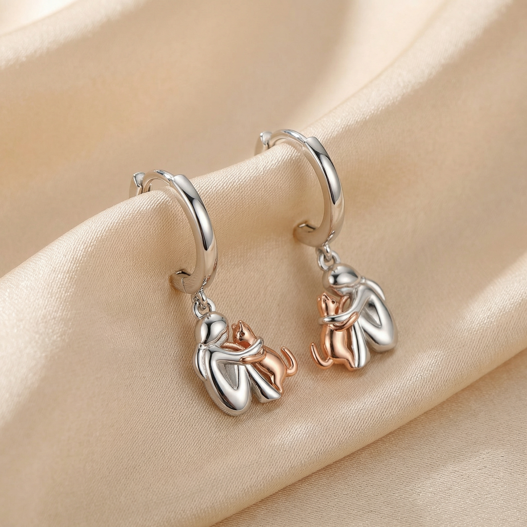 Forever in Your Heart" Cat Hug Dangle Earrings