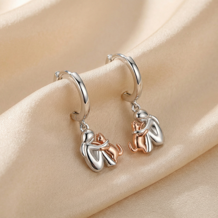 Forever in Your Heart" Cat Hug Dangle Earrings