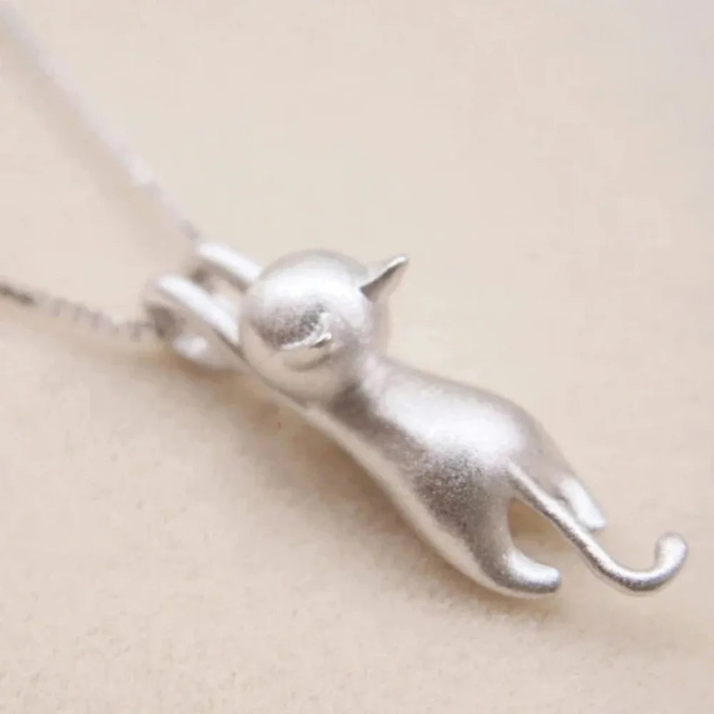 Funny Girls Cute Animal Jewelry High Quality Fashion Cartoon Cat 925 Sterling Silver Color Necklaces for Women Pendant Jewellry 0
