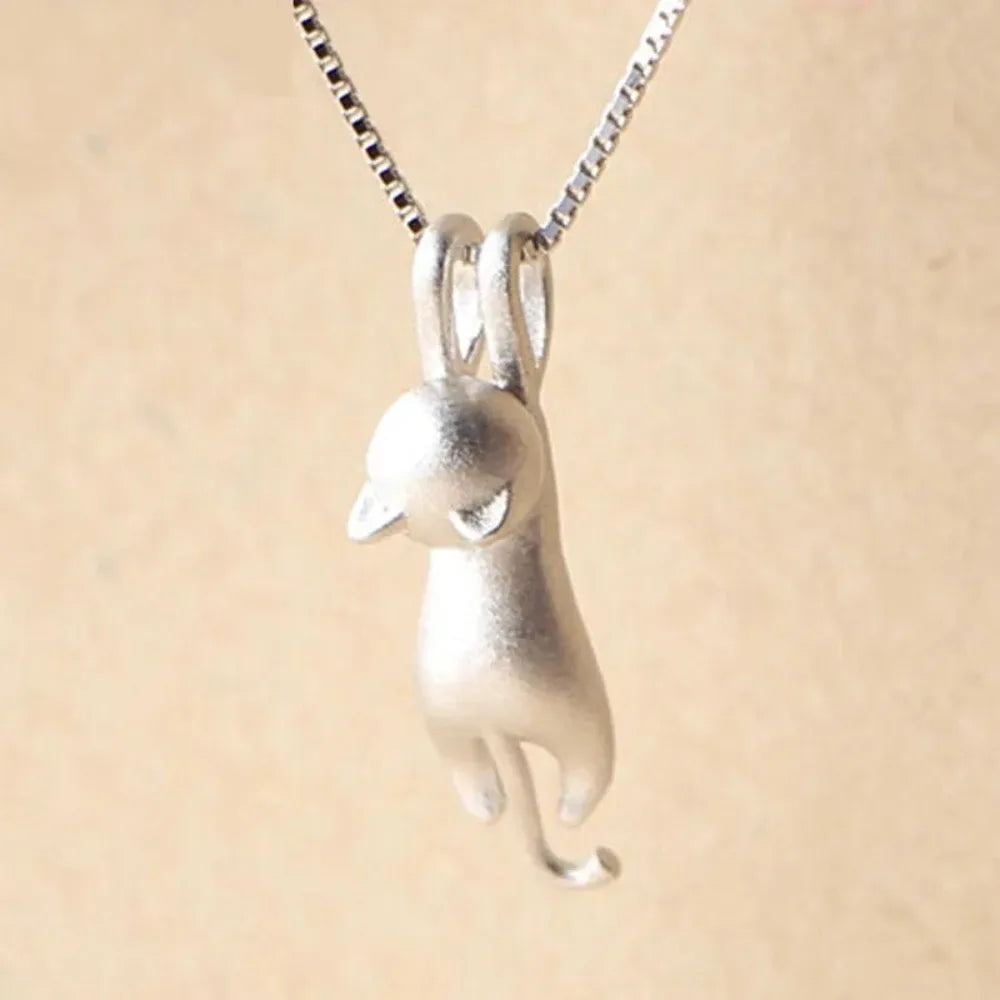 Funny Girls Cute Animal Jewelry High Quality Fashion Cartoon Cat 925 Sterling Silver Color Necklaces for Women Pendant Jewellry 1