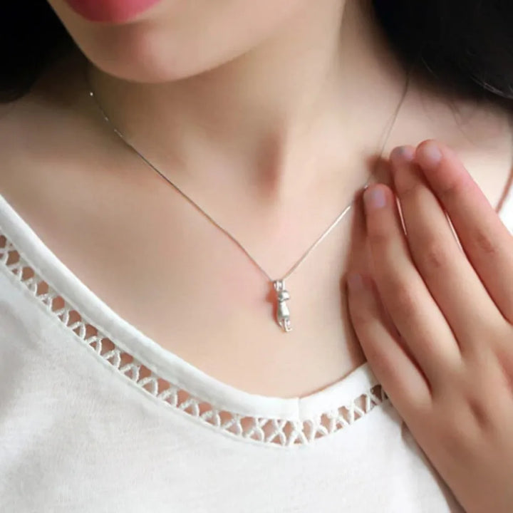 Funny Girls Cute Animal Jewelry High Quality Fashion Cartoon Cat 925 Sterling Silver Color Necklaces for Women Pendant Jewellry 4