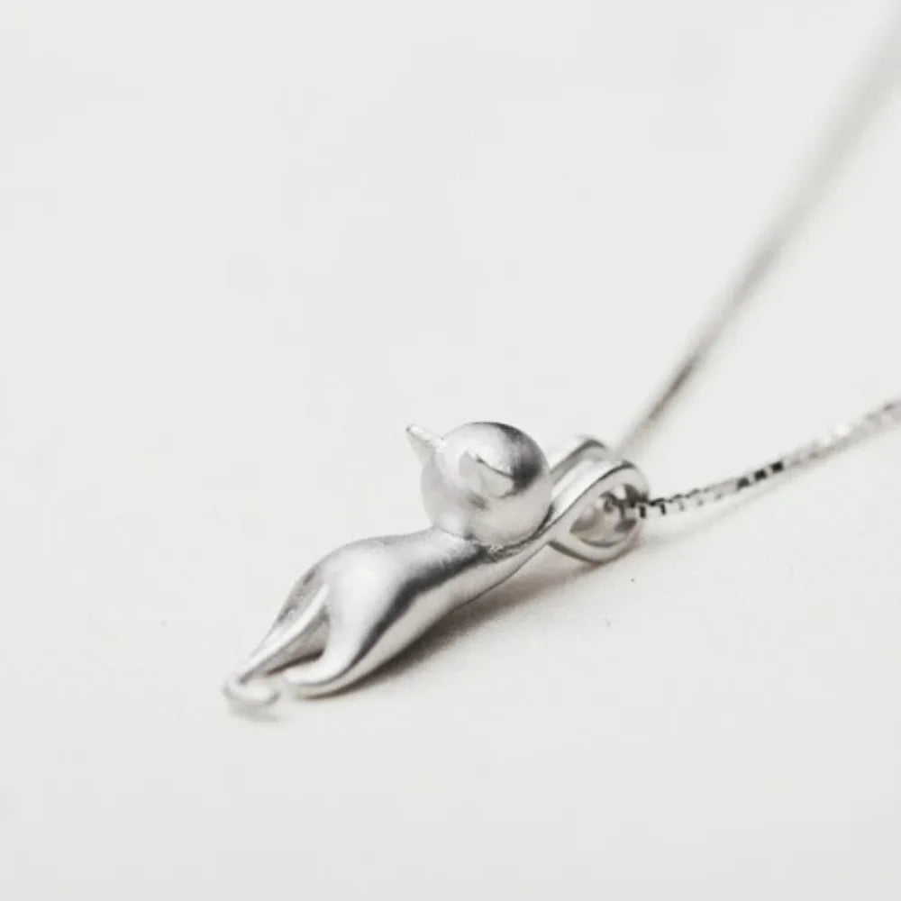 Funny Girls Cute Animal Jewelry High Quality Fashion Cartoon Cat 925 Sterling Silver Color Necklaces for Women Pendant Jewellry 5