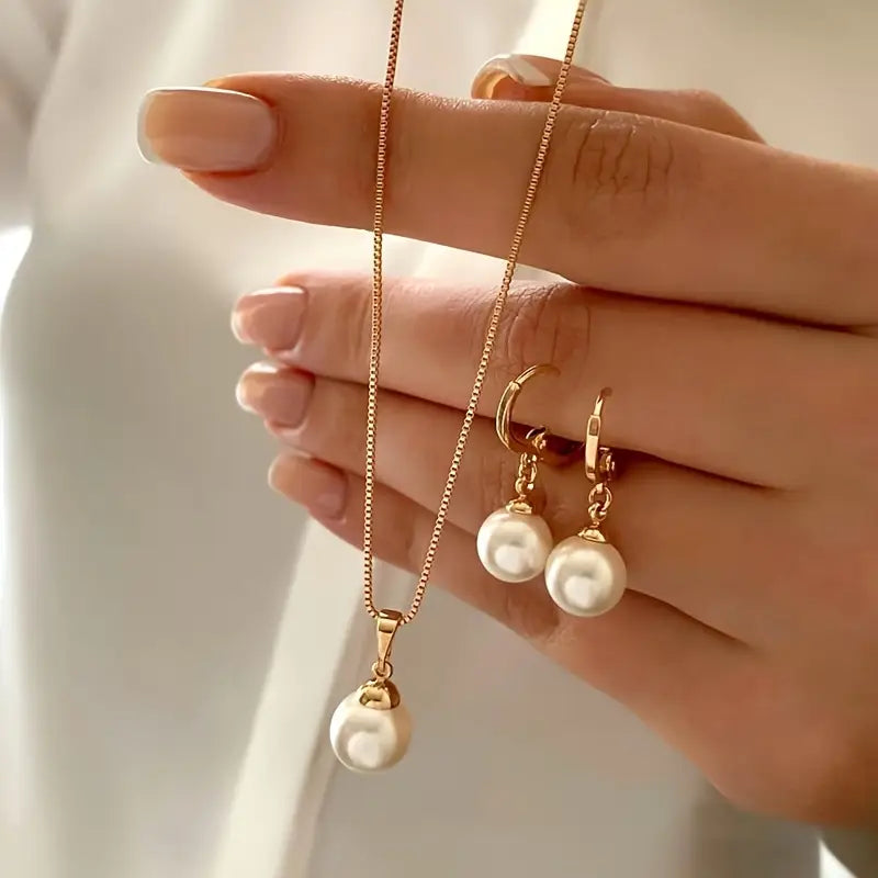Golden Grace Pearl Jewelry Set | Gold 1