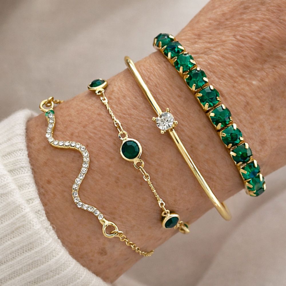 Green Gemstone Bracelet Set 0