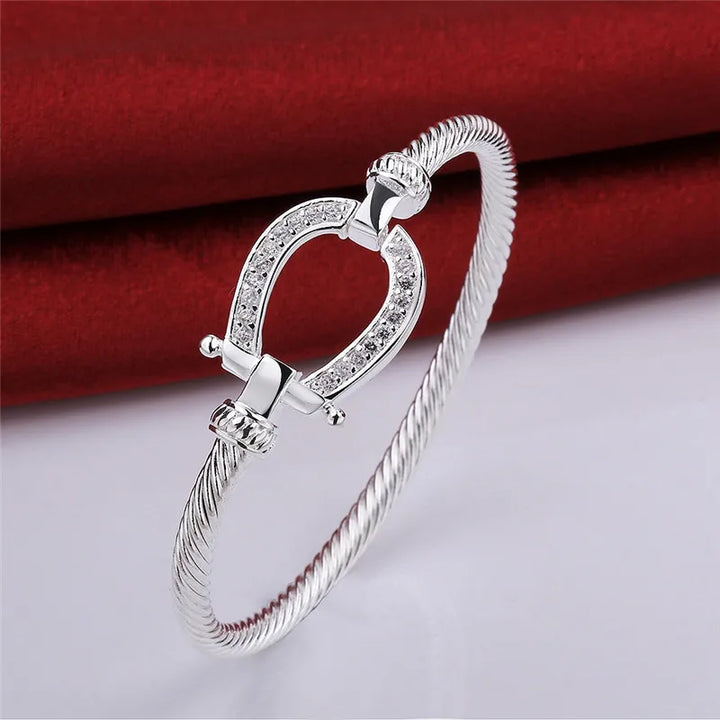 Horsia | Silver Horse Shoe Bangle Bracelet 2