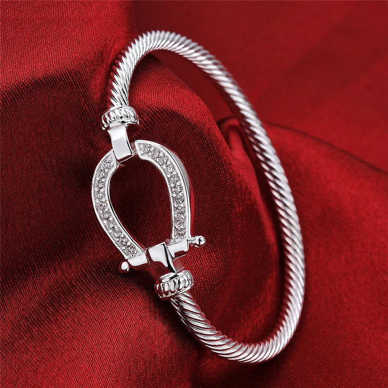 Horsia | Silver Horse Shoe Bangle Bracelet 3