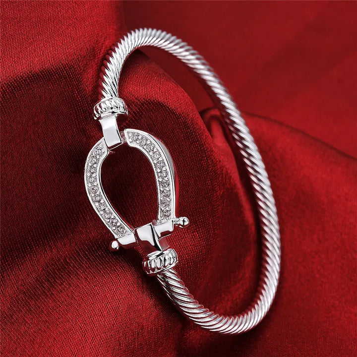 Horsia | Silver Horse Shoe Bangle Bracelet 3