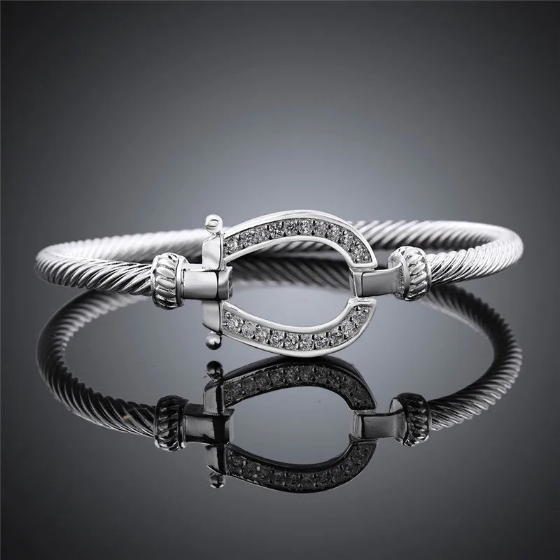 Horsia | Silver Horse Shoe Bangle Bracelet 4
