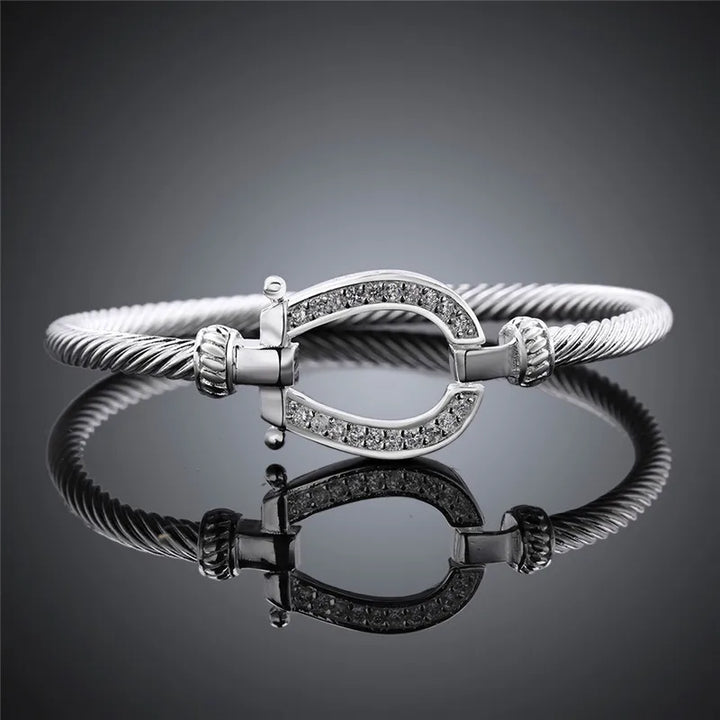 Horsia | Silver Horse Shoe Bangle Bracelet 4