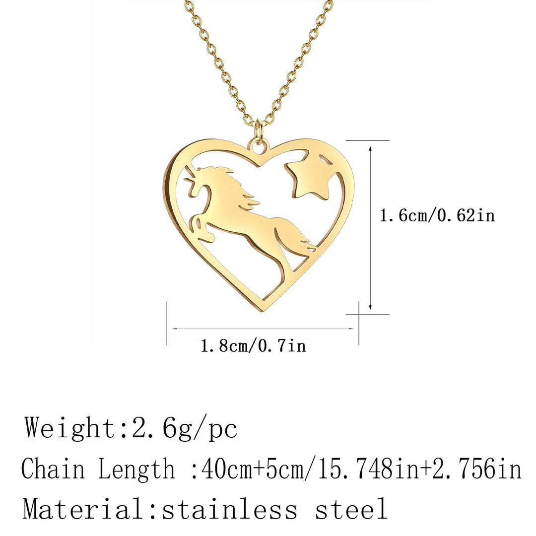 Kinitial Running Horse Pendant Necklaces Women Men Stainless Steel Couple Love Heart Horse Animal Neck Chain Horse Lover Jewelry 1