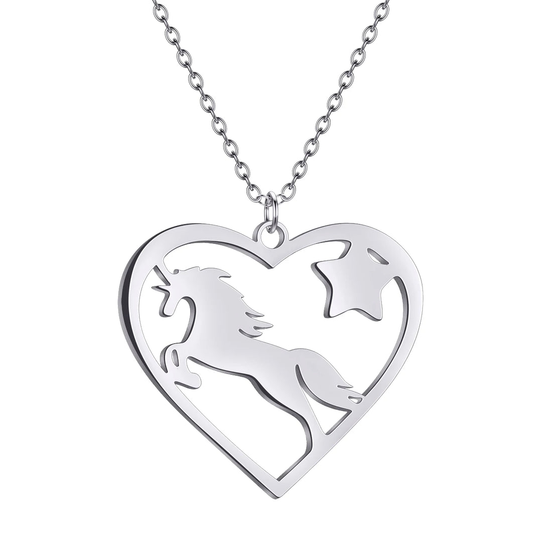 Kinitial Running Horse Pendant Necklaces Women Men Stainless Steel Couple Love Heart Horse Animal Neck Chain Horse Lover Jewelry 2
