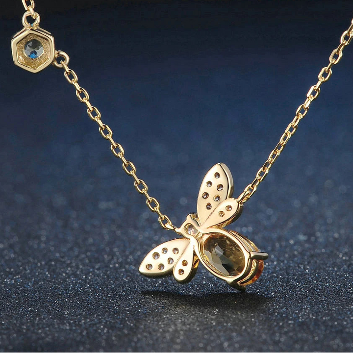 LAMOON Bee 925 Sterling Silver Necklace Natural Citrine Gemstone Necklaces 14K Real Gold Plated Chain Pendant Jewelry LMNI015 3