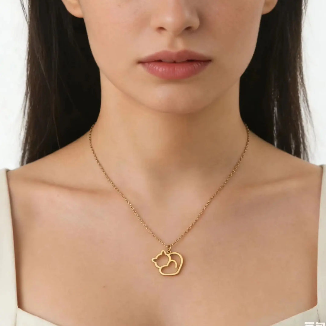 Lucktune Cute Cat Love Pendant Necklace Stainless Steel Animal Chain Necklace for Women Couple 2025 New Trendy Kpop Jewelry Gift 0