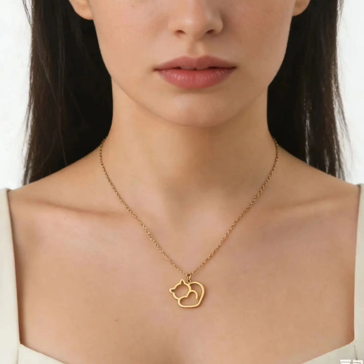 Lucktune Cute Cat Love Pendant Necklace Stainless Steel Animal Chain Necklace for Women Couple 2025 New Trendy Kpop Jewelry Gift 0