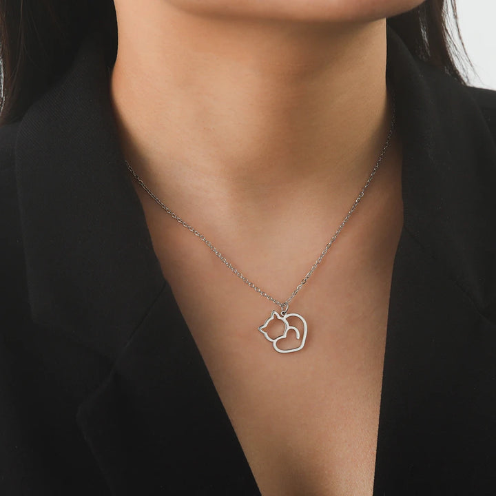 Lucktune Cute Cat Love Pendant Necklace Stainless Steel Animal Chain Necklace for Women Couple 2025 New Trendy Kpop Jewelry Gift 3