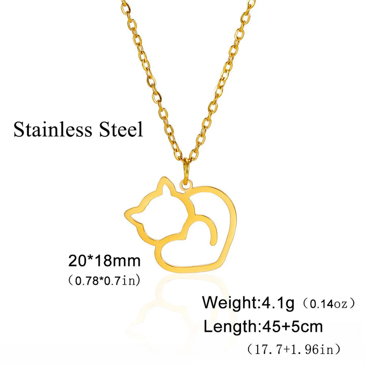 Lucktune Cute Cat Love Pendant Necklace Stainless Steel Animal Chain Necklace for Women Couple 2025 New Trendy Kpop Jewelry Gift 5