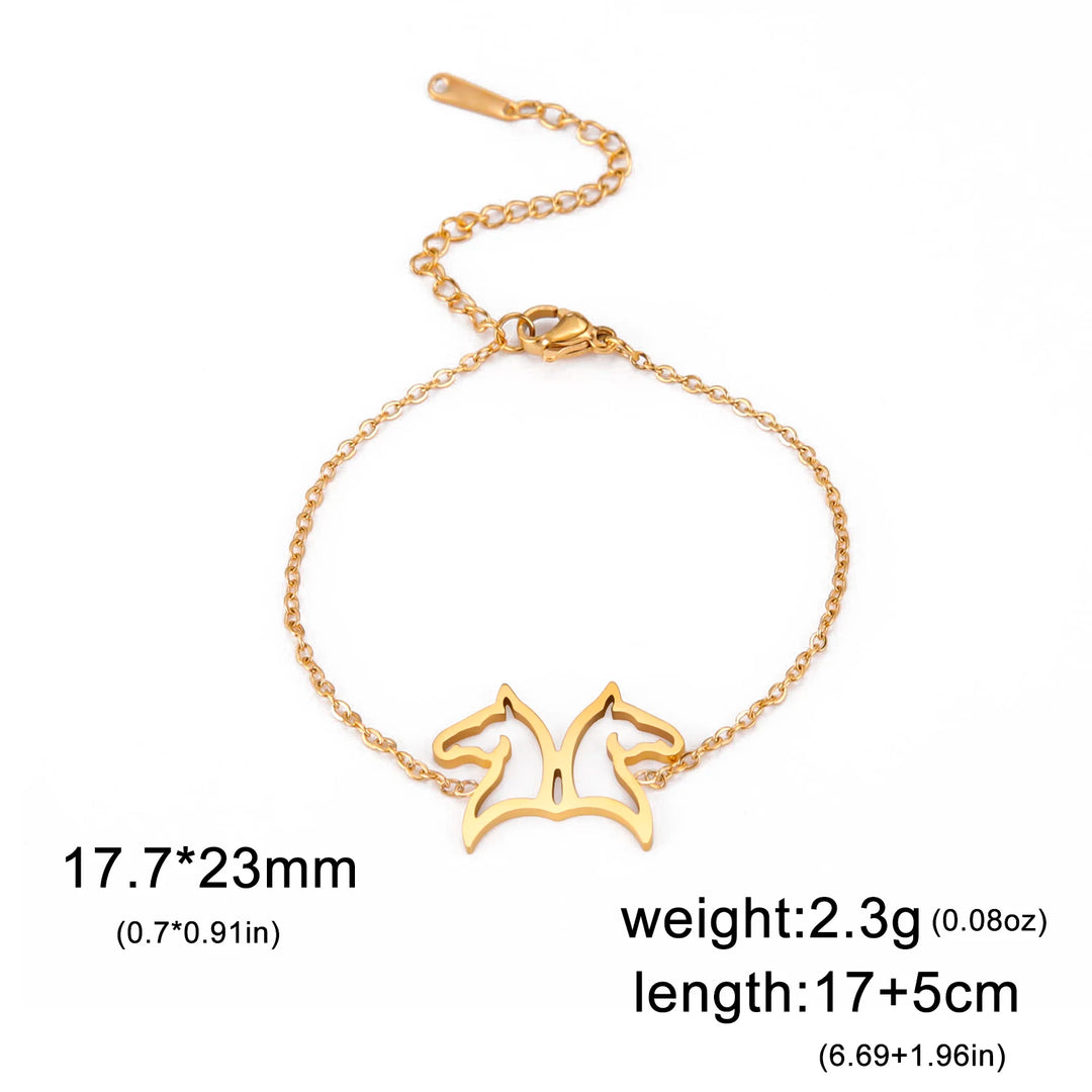 Lunara | Double Horse Head Pendant Bracelet Stainless Steel 7
