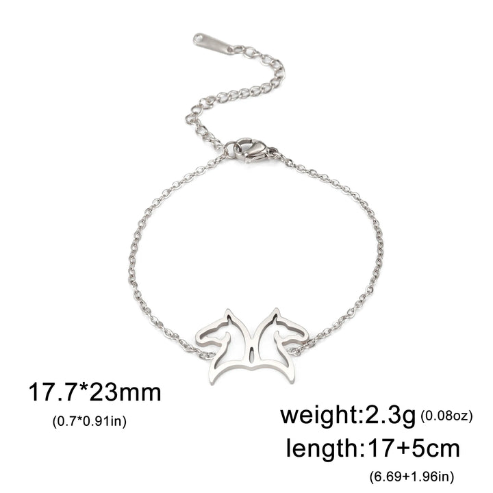 Lunara | Double Horse Head Pendant Bracelet Stainless Steel 8