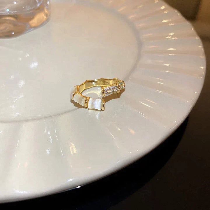 Luxury Adjustable Ring with White Opal in Gold 2