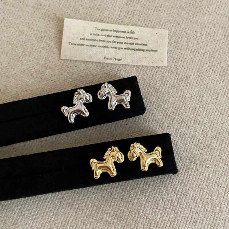 Minar Unique Design Metallic Cartoon Animal Colt Horse Statement Dangle Earrings for Women Girl Gold Silver Plated Alloy Jewelry 1
