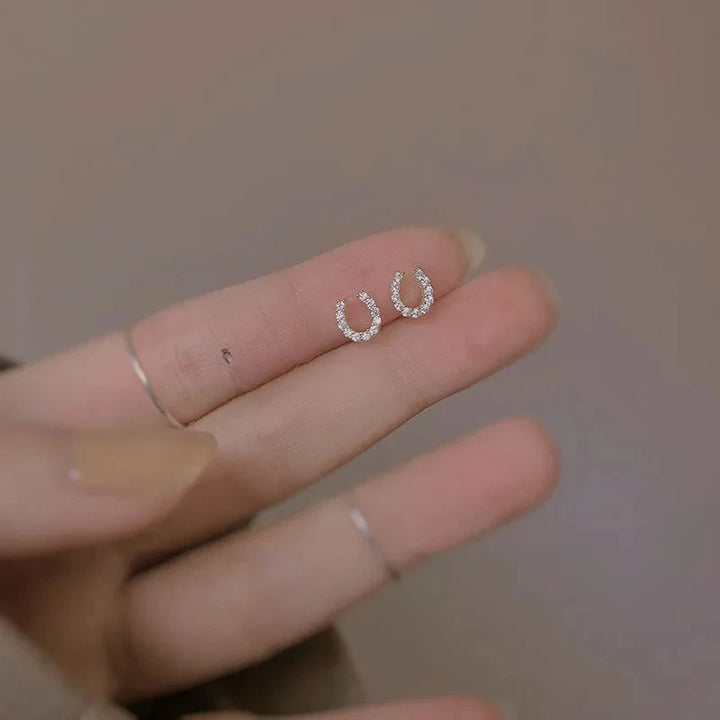 Mini Trendy Shiny Sterling Silver Inlaid Tiny Zircon Horseshoe Stud Earrings for Women Korean U-shaped Jewelry Accessories Gifts 6