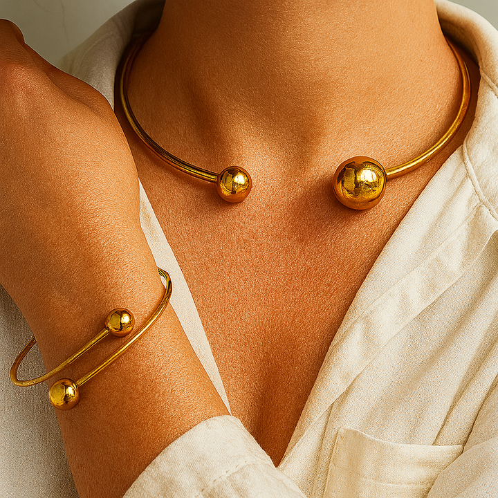 Minimalist Glow Collar & Cuff Bracelet Set | Gold 0