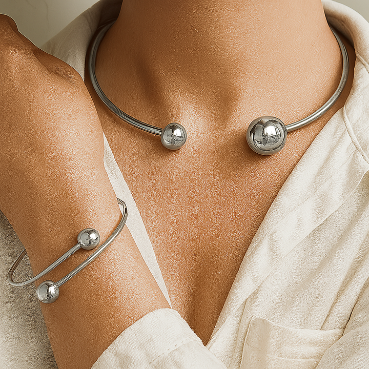Minimalist Glow Collar & Cuff Bracelet Set | Gold 1